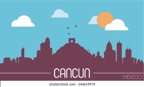 Cancun Mexico skyline silhouette flat design vector illustration