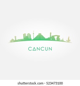 Cancun Mexico skyline silhouette green vector design on white background.