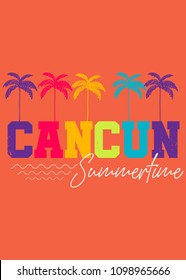 cancun mexico summertime beach palm tree colorful distress vacations apparel poster