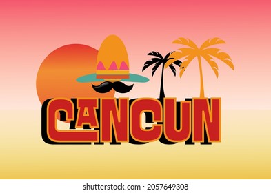 Cancun Mexico Vector Illustration on a white background