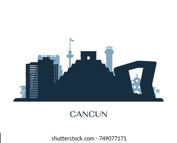 Cancun skyline, monochrome silhouette. Vector illustration.