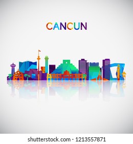 Cancun skyline silhouette in colorful geometric style. Symbol for your design. Vector illustration.