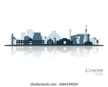 Cancun skyline silhouette with reflection. Landscape Cancun, Mexico. Vector illustration.