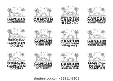 
Cancun Vacation 2023 Mexico Beach vintage Retro sunset T-shirt Design, with my family,friends enjoy summer Vibes Memories Together shirt poster print item, typography style svg cut file
 svg