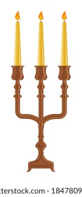 Candelabra with burning candle isolated on white background