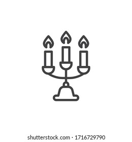 Candelabra with candle line icon. linear style sign for mobile concept and web design. Burning candle outline vector icon. Symbol, logo illustration. Vector graphics