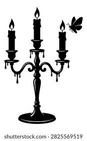 Candelabra, candles, flame, moth, dark, light, spooky.