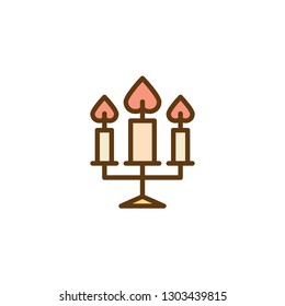 Candelabra with candles flat icon, vector sign, colorful pictogram isolated on white. Three candles burning symbol, logo illustration. Flat style design