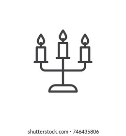 Candelabra with candles line icon, outline vector sign, linear style pictogram isolated on white. Symbol, logo illustration. Editable stroke