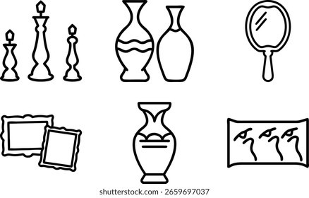 Candelabra, Decorative Vases, Mirror, Photo Frames, and Wall Art  Home Decor Icon Set