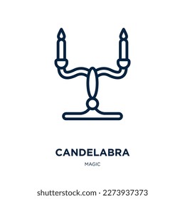 candelabra icon from magic collection. Thin linear candelabra, candlestick, chandelier outline icon isolated on white background. Line vector candelabra sign, symbol for web and mobile