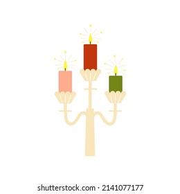 Candelabra with lit candles. Cute vector illustration hand drawn in doodle style and isolated on white background for holiday cards or printing on any surface