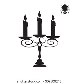 Candelabra and spider for Halloween symbol, vector illustration