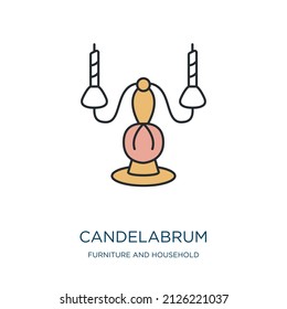 candelabrum icon from furniture and household collection. Thin outline candelabrum, candlestick, religion detailed offset lineal color icon isolated on white background. Line vector candelabrum sign, 