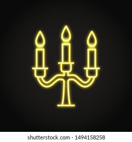 Candelabrum icon in neon line style. Chandelier with burning candle sticks symbol. Home interior decor. Vector illustration.