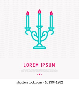 Candelabrum thin line icon. Modern vector illustration of candlestick.