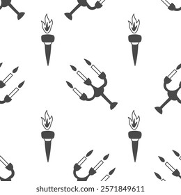 Candelabrum and Torch Seamless Pattern. Mediaeval lighting equipment and interior design elements with burning flame. Hand drawn background in doodle style. Vector illustration