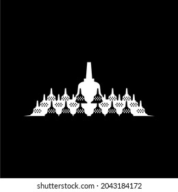 "Candi Borobudur" (UNESCO World Heritage), Jawa Tengah (Central Java) - Indonesia. The Biggest Buddhist (Budha) Tempel in Indonesia. Borobudur Tempel Silhouette Icon-Symbol. Vector Illustration