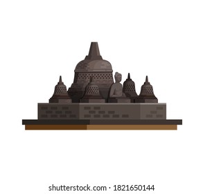 Candi Borobudur. is the world's largest Buddhist temple in central java indonesia concept illustration in cartoon flat illustration vector