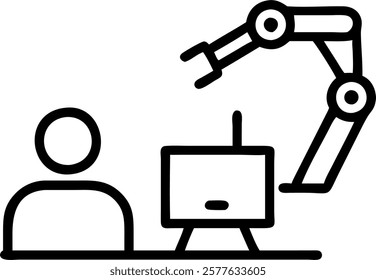 Candid photo of technician monitoring AI driven assembly line with copy space concept as A candid shot of a technician monitoring an AI driven assembly line ensuring optimal perfor