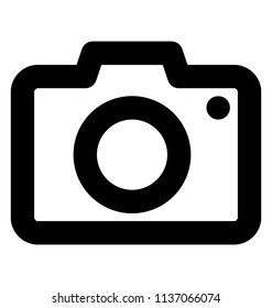 A candid shape with circular lense hood, icon denoting camera