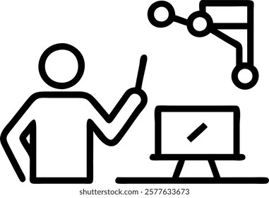 Candid shot of technician monitoring AI driven assembly line with copy space concept as A candid shot of a technician monitoring an AI driven assembly line ensuring optimal perform