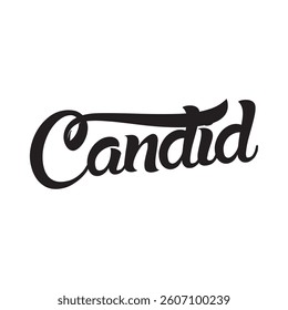Candid text on white background.
