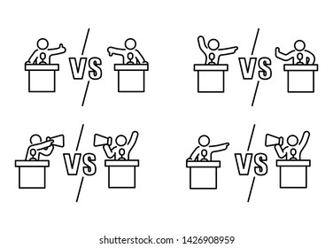 Candidate argue versus opposition concept debate banner outline. Set presidential debate