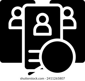 Candidate black glyph icon. Competing applicants for job position. Select qualified worker. Human resources. Silhouette symbol on white space. Solid pictogram. Vector isolated illustration