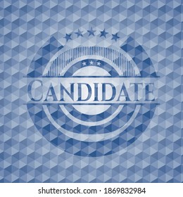 Candidate blue emblem or badge with abstract geometric polygonal pattern background. Vector Illustration. Detailed. 