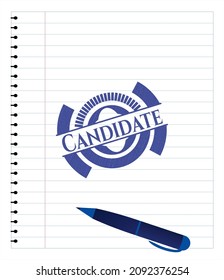 Candidate blue ink pen emblem. Vector Illustration. Detailed. 