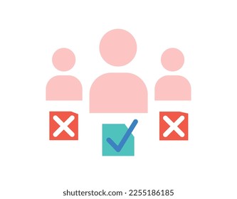 Candidate choice icon. Recruitment to company and expansion of staff of organization. Leadership and motivation, self development. Career and ambitions. Cartoon flat vector illustration
