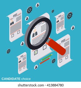 Candidate Choice, Resume Analysis, Recruitment, Human Resources Management, Staff Research Flat Isometric Vector Concept