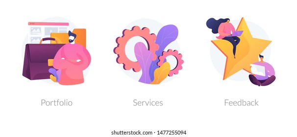 Candidate CV, job searching Internet service web icons set. Customer review. Employee resume. Portfolio, services, feedback metaphors. Vector isolated concept metaphor illustrations