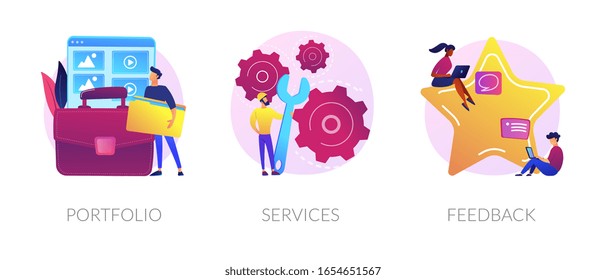 Candidate CV, Job Searching Internet Service Web Icons Set. Customer Review. Employee Resume. Portfolio, Services, Feedback Metaphors. Vector Isolated Concept Metaphor Illustrations