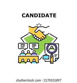 Candidate Cv Vector Icon Concept. Candidate Cv Researching Hr Colleague And Interview With Recruiting Team Department. Human Resource Working And Searching Manager Color Illustration