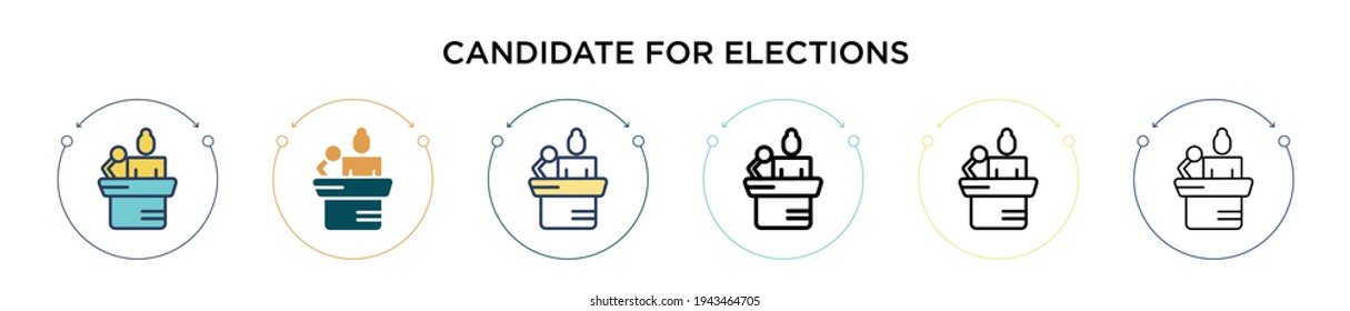 Icono de Candidato a elecciones en estilo relleno, delgado, contorno y trazo. Ilustración vectorial de dos candidatos de color y negro para las elecciones los diseños de iconos vectores pueden ser usados para móviles, ui, web