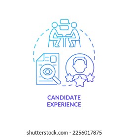 Candidate experience blue gradient concept icon. Applicant skills. CV review. Asses candidate abstract idea thin line illustration. Isolated outline drawing. Myriad Pro-Bold font used