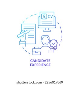 Candidate experience resume blue gradient concept icon. Professional applicant CV. Job seeker skills abstract idea thin line illustration. Isolated outline drawing. Myriad Pro-Bold font used