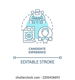 Candidate experience turquoise concept icon. Applicant interview. Finding talent abstract idea thin line illustration. Isolated outline drawing. Editable stroke. Arial, Myriad Pro-Bold fonts used