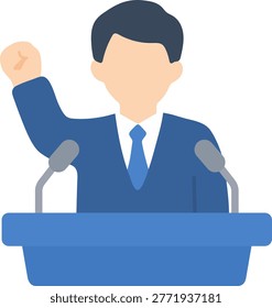 Candidate giving speech at podium with microphone, representing public speaking, communication, political campaign and presentation concept