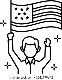 Candidato da el Diseño del Icono del Vector Gesto Ganador, Signo del Día de la Independencia, Elecciones Presidenciales en Símbolo de los Estados Unidos sobre el fondo blanco. Manos sosteniendo el concepto de las banderas estadounidenses,
