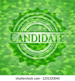 Candidate green emblem with mosaic background