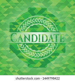 Candidate green emblem with mosaic background. Vector Illustration. Detailed.