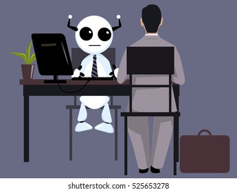 Candidate Having A Job Interview With A Robot HR Manager, EPS 8 Vector Illustration