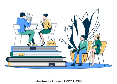 Candidate And HR Specialist Having Job Interview. Job Seekers Waiting In Queue At Recruitment Agency. Business Hiring And Recruitment, Business Conversation Concept Vector Illustration