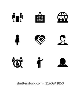 candidate icon. 9 candidate set with interview, humanity, human and hiring vector icons for web and mobile app