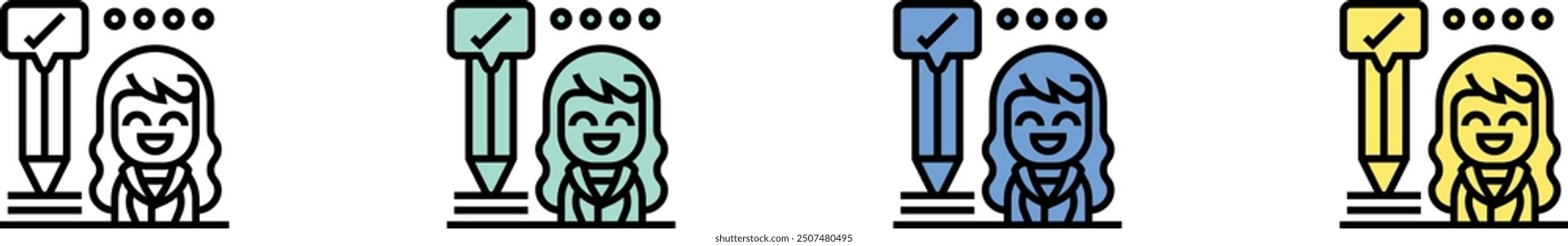candidate icon. Outline, Green, Blue and Yellow Style Design Isolated On White Background