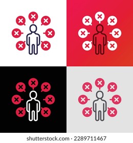 Candidate for job is rejected thin line icon. Not enough qualifications. Checklist around man with cross marks. Modern vector illustration.