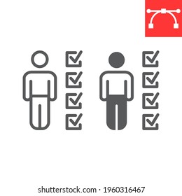 Candidate line and glyph icon, checklist and recruitment, skill set vector icon, vector graphics, editable stroke outline sign, eps 10